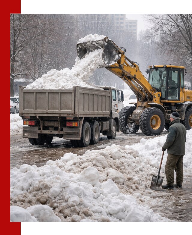 Вывоз снега грузовой техникой в Кургане оперативно и чисто