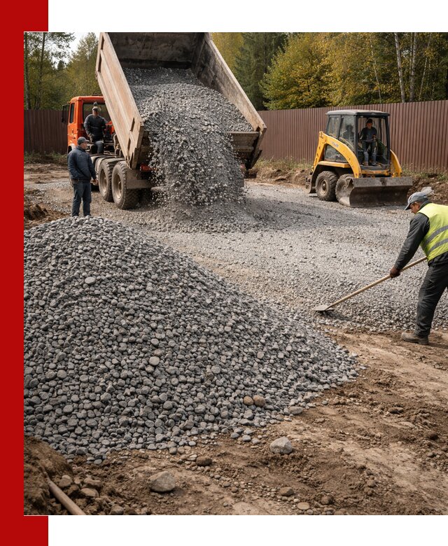 Отсыпка участка щебнем с доставкой и уплотнением в Кургане