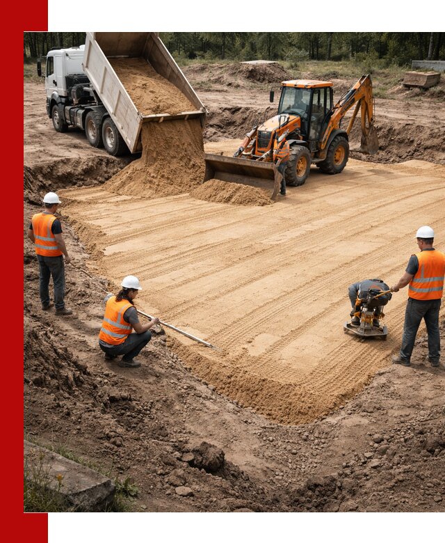 Устройство песчаной подушки для фундаментов и дорог в Кургане